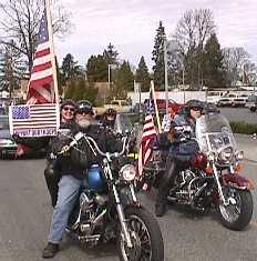bikers with flags, supporting our troops