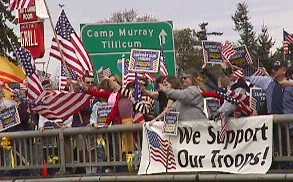 and for a break, people, flags and signs